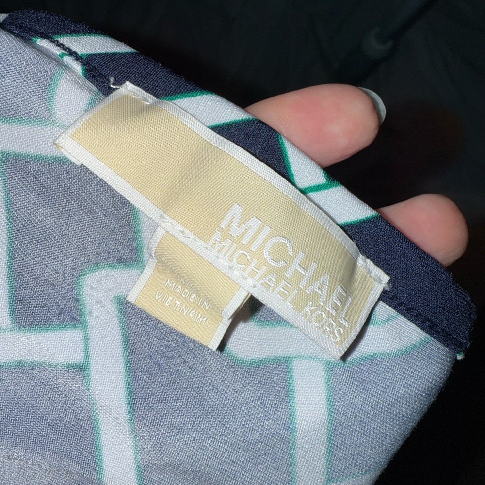 Michael Kors Navy and White Geometric Long Sleeve Dress - Picture 2 of 6